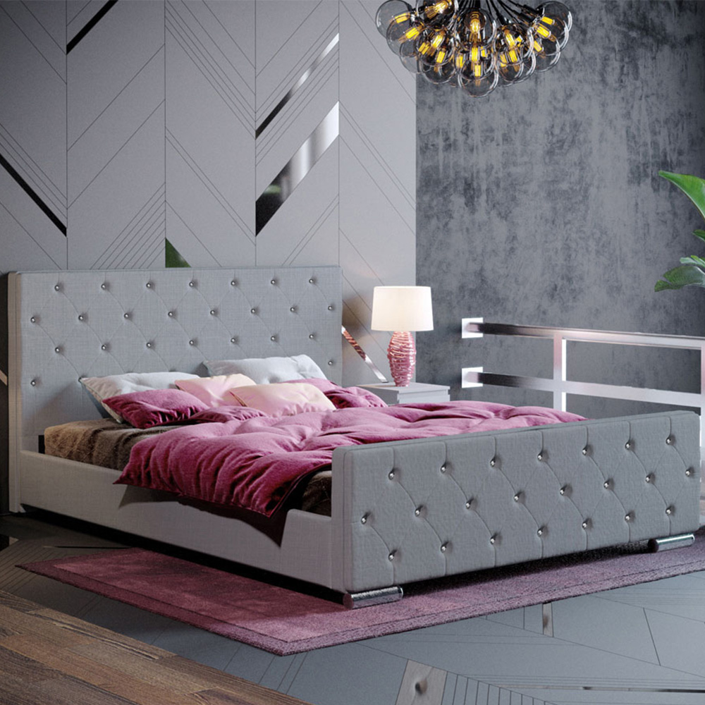 Vida Designs Arabella King Size Light Grey Linen Bed Frame Image 1