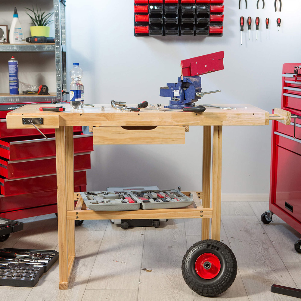 tectake Single Drawer and Shelf Woodworking Bench Image 1