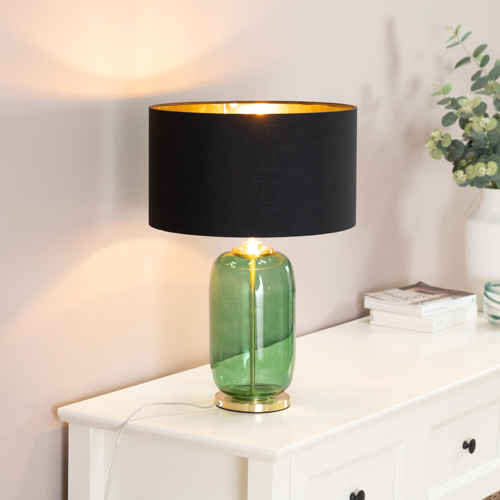 ValueLights Leigh Reni Black Shade Forest Green Glass LED Table Lamp Image 2