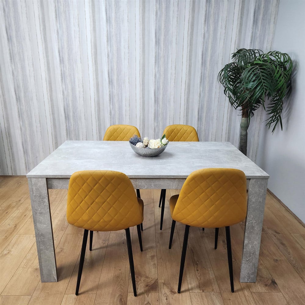 Portland 4 Seater Dining Set Stone Grey Effect and Mustard Image 2