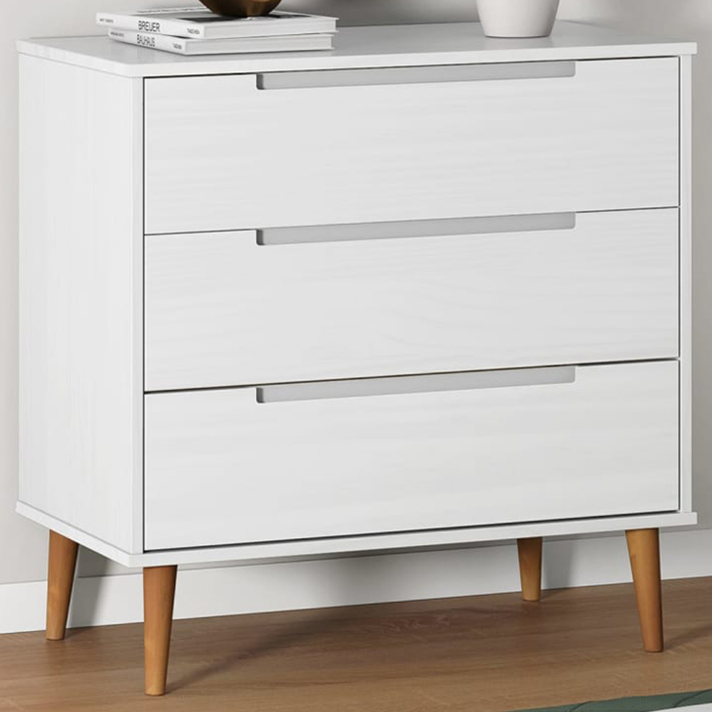 vidaXL 3 Drawer White Solid Pine Wood Drawer Cabinet Image 1