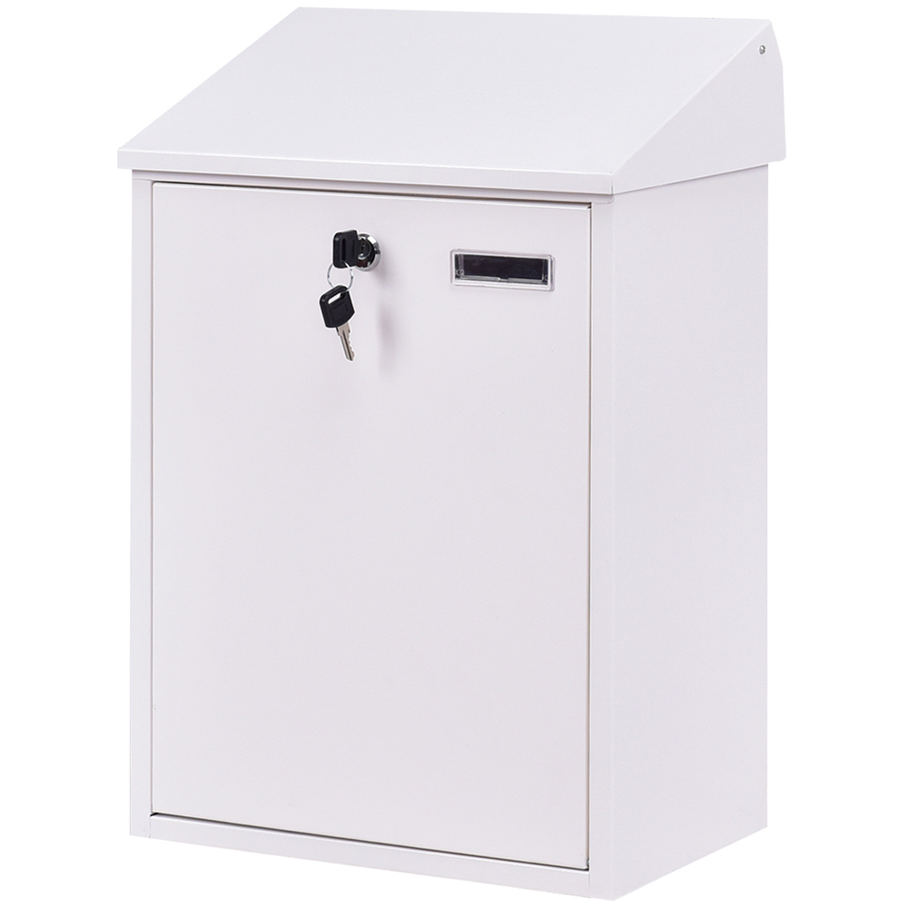 Costway White Wall Mounted Steel Lockable Letter Box Image 3