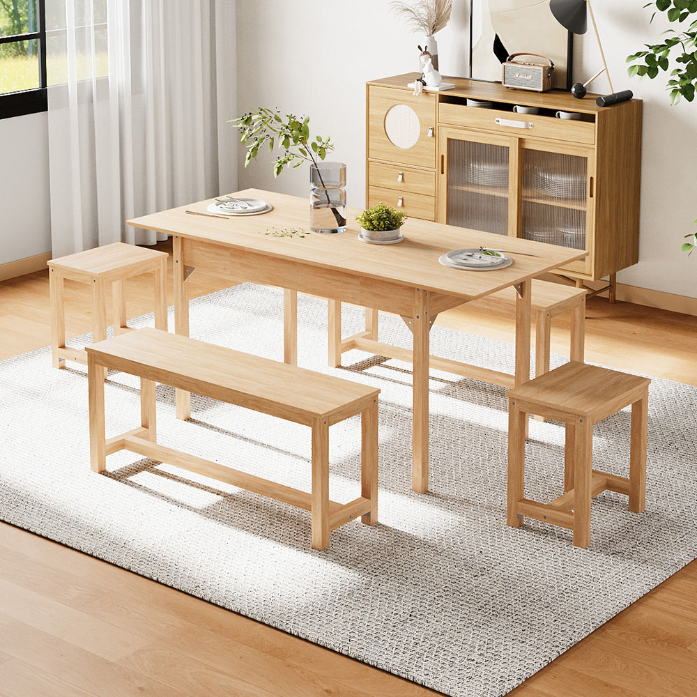 Living and Home 6 Seater 120-160cm Extendable Dining Bench Set Original Wood Image 7
