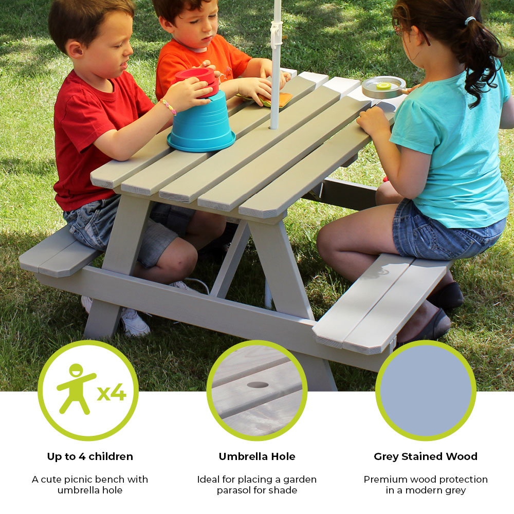 Soulet Kids 4 Seater Grey Wooden Picnic Table with Parasol Hole Image 5