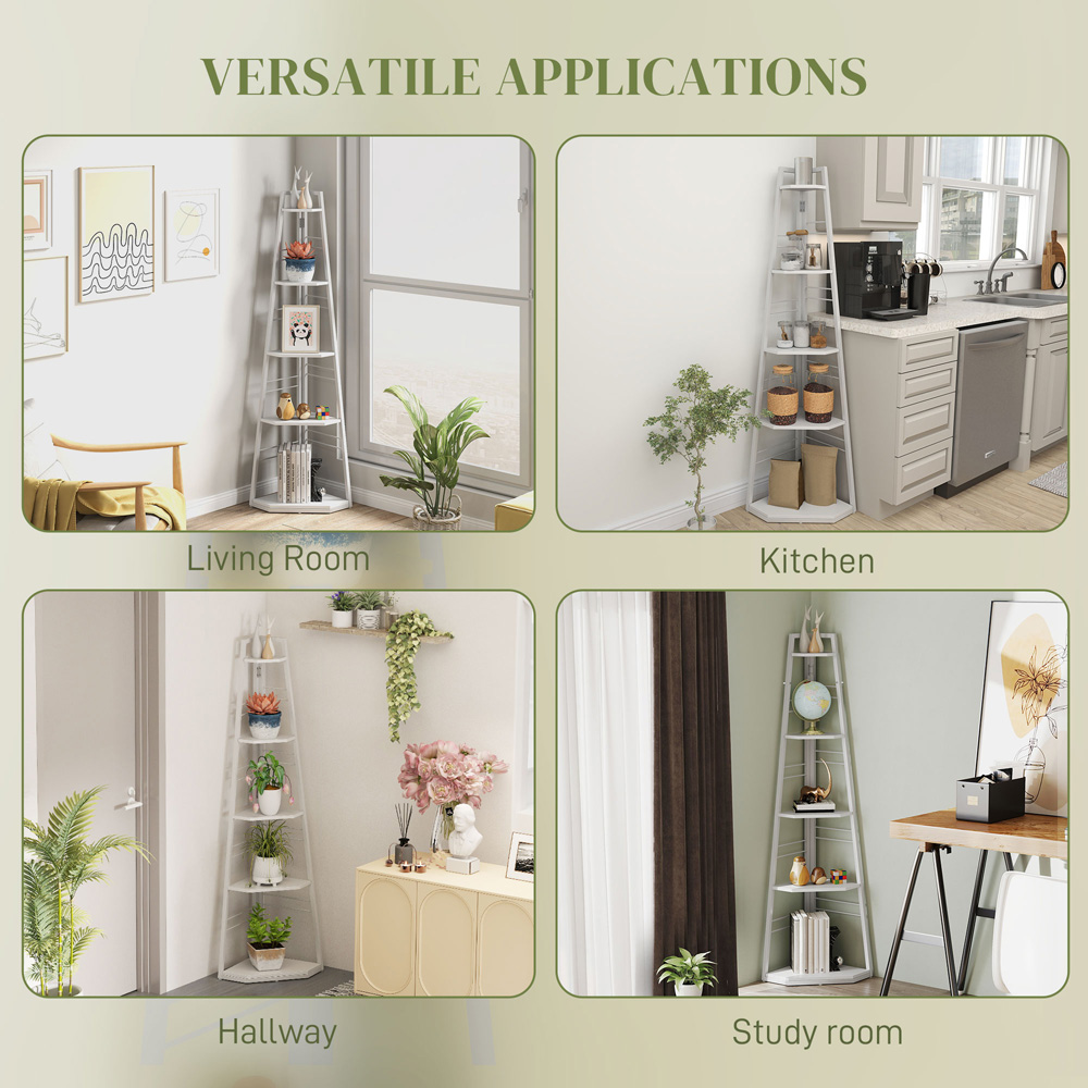 HOMCOM 5 Shelf White Corner Adjustable Shelving Unit Image 6