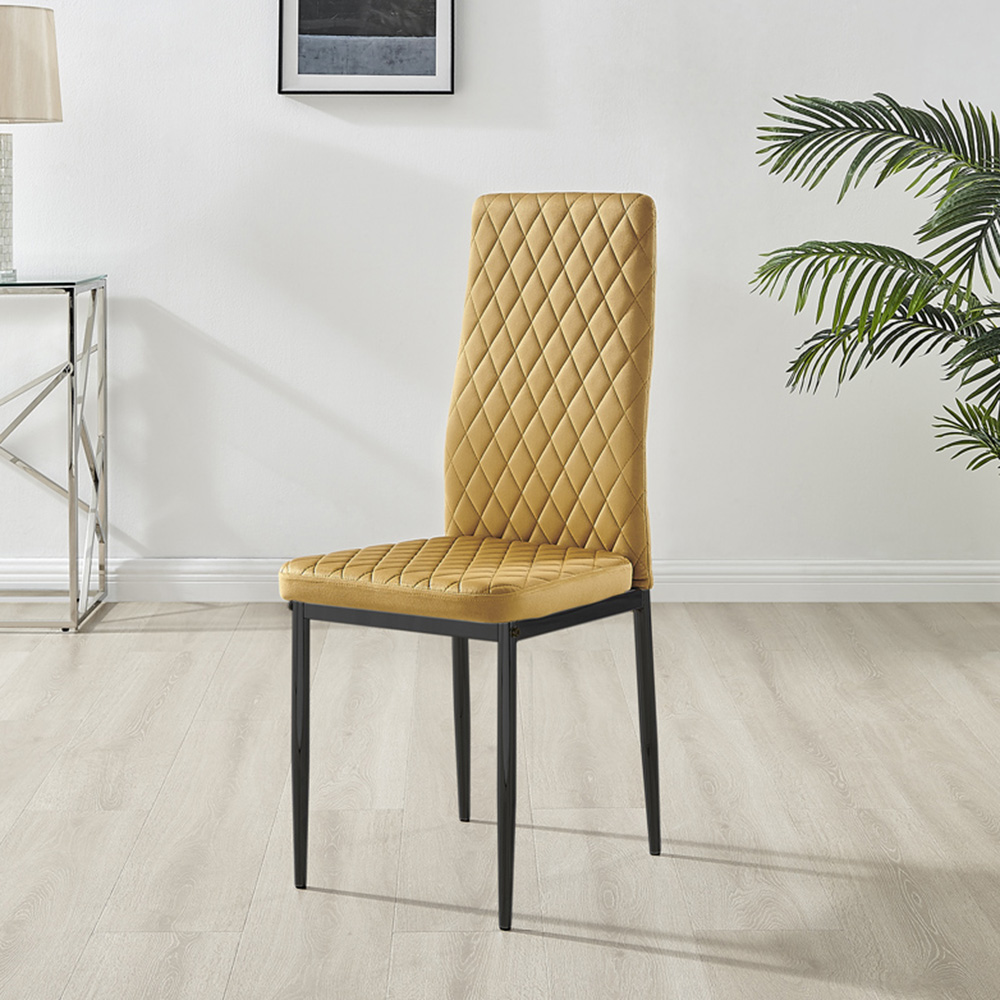 Furniturebox Valera Set of 4 Mustard Yellow and Black Velvet Dining Chair Image 5