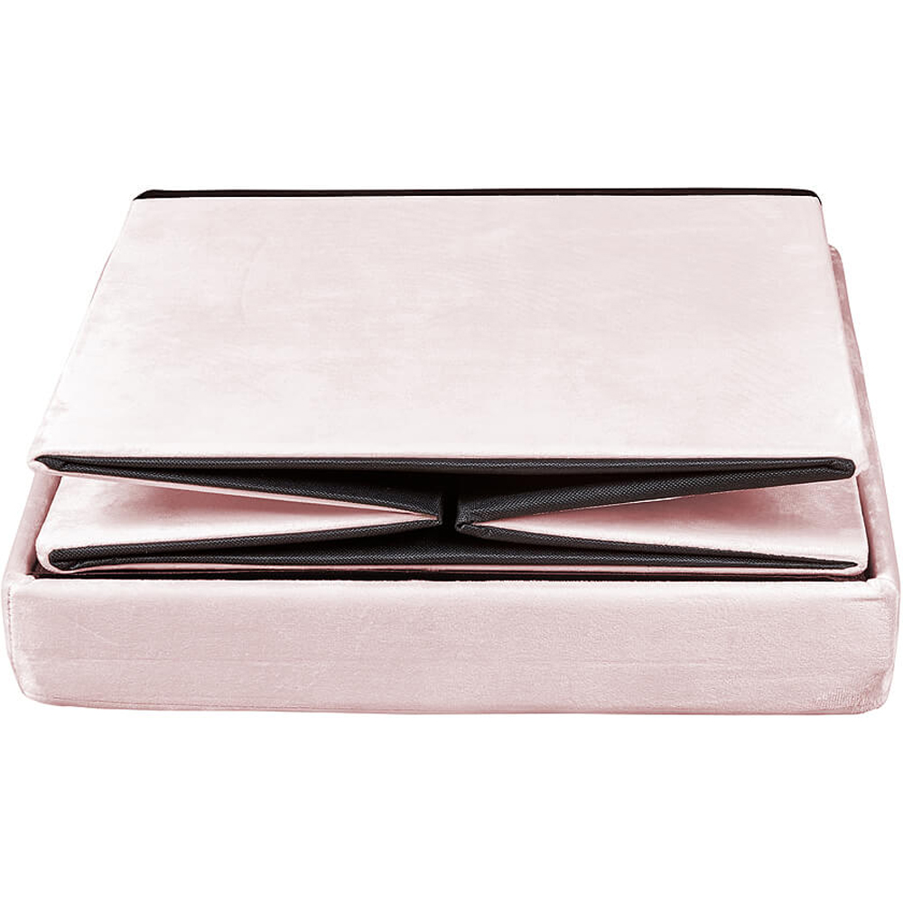 Home Source Sofia Blush Pink Velvet Square Folding Storage Ottoman Image 3