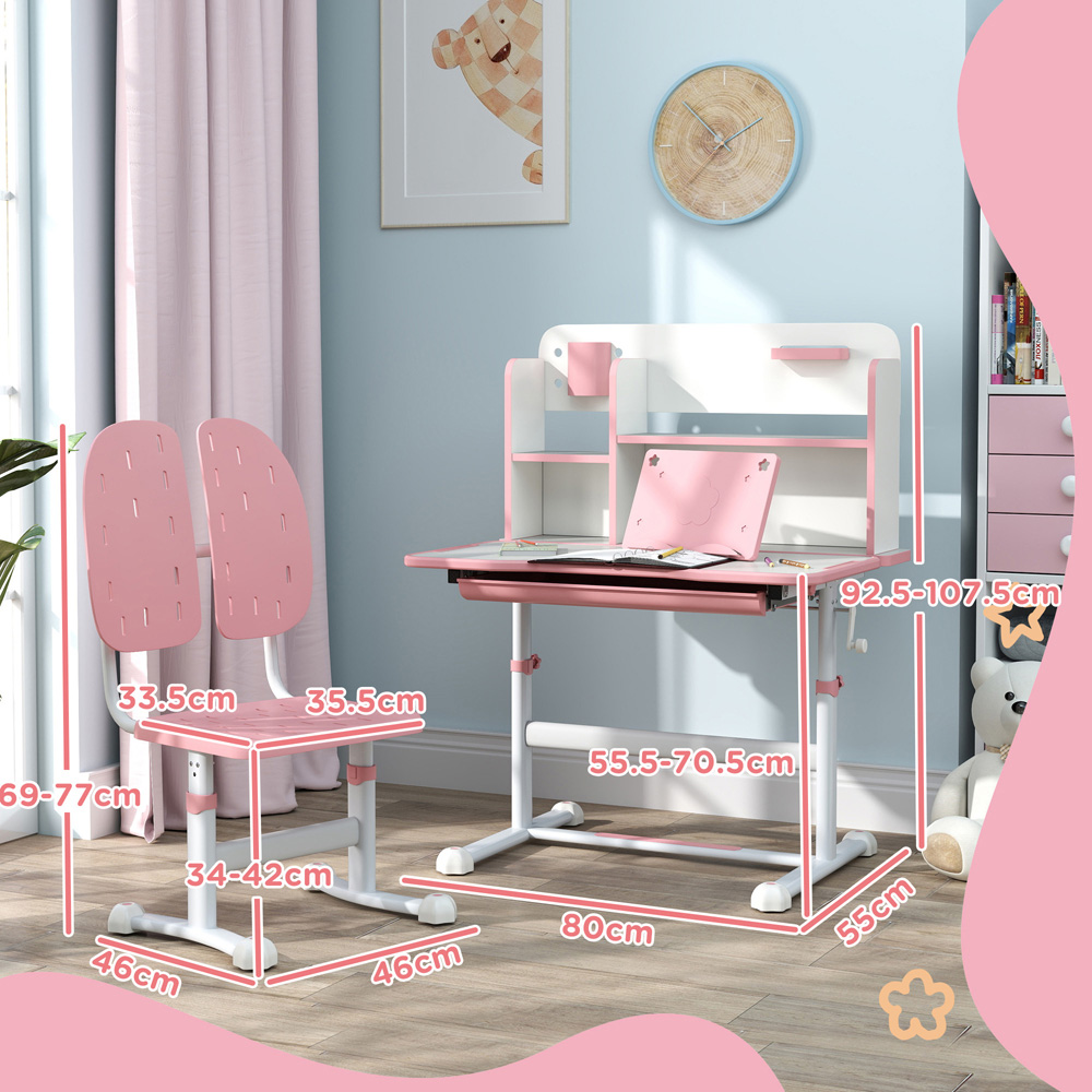 AIYAPLAY Pink Kids Tiltable Desk and Chair Set Image 8