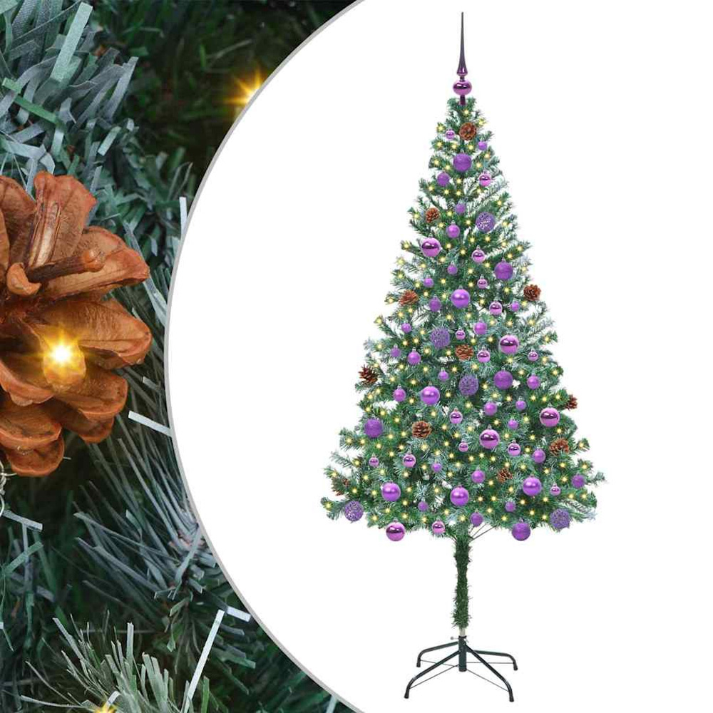 vidaXL Pre-Lit Lilac Baubles Green Artificial Christmas Tree 6ft Image 2