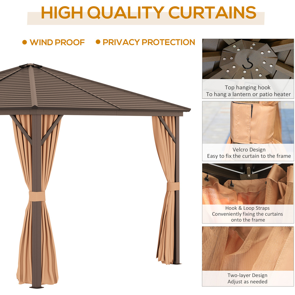 Outsunny 2.5 x 2.5m Steel Patio Gazebo with Hardtop and Curtains Image 4