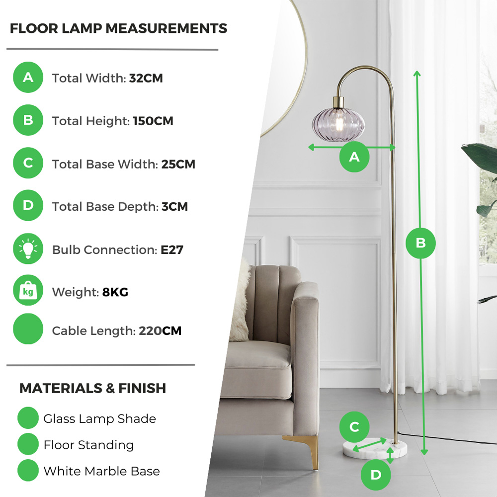 Furniturebox Evelyn Smoked Glass and White Floor Lamp Image 9