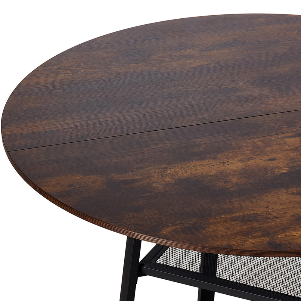 Living and Home 4 Seater Vintage Wood Effect Round Dining Table with Storage Shelf Image 4