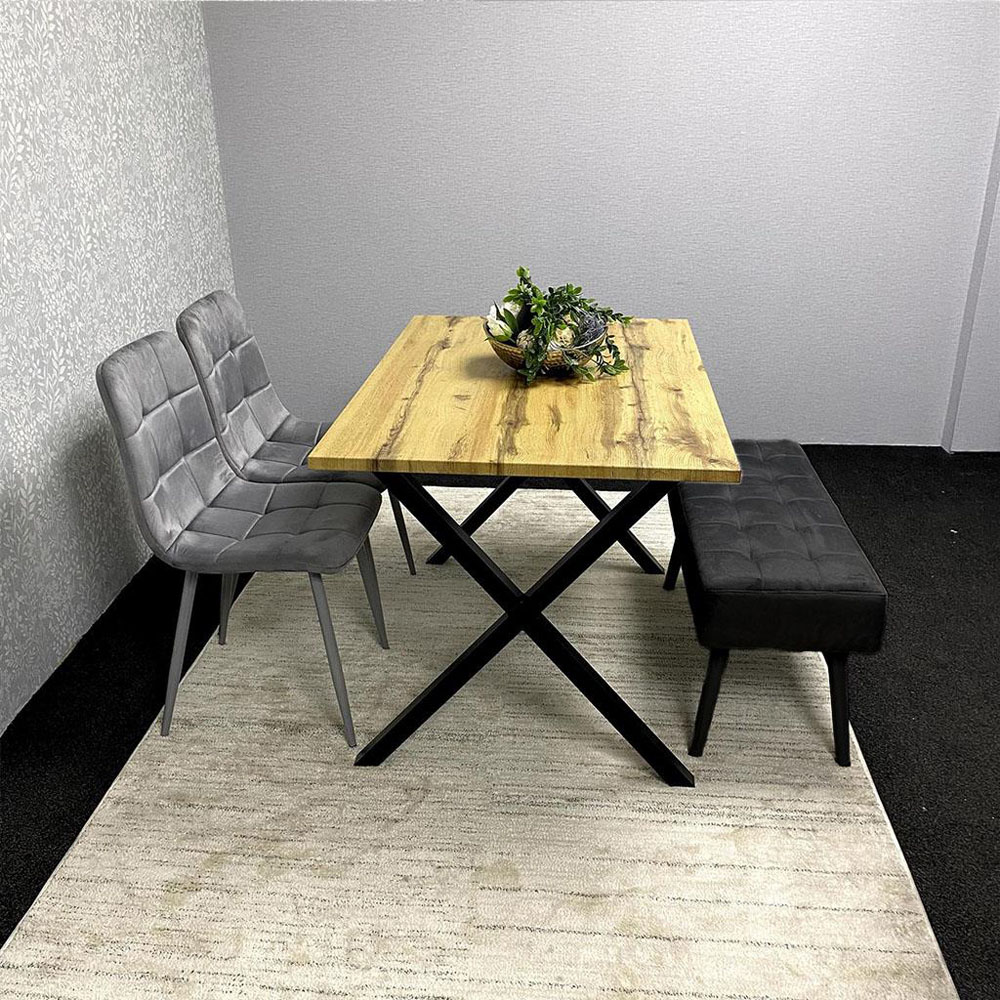 Kosy Koala 4 Seater Wood and Velvet Dining Bench Set Black and Grey Image 7