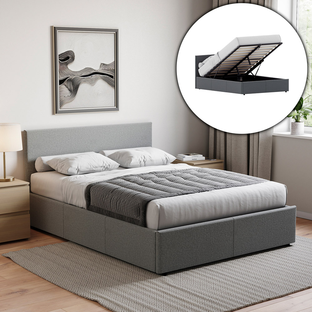 VIDA DESIGNS Veronica King Size Light Grey Linen Ottoman Bed with Gel Memory Foam Mattress Image 5