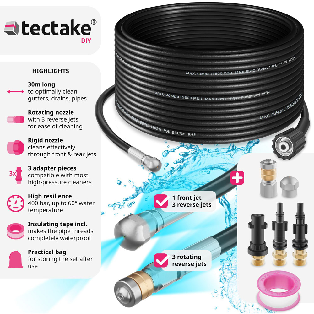 tectake 8 Piece Drain Cleaning Hose Set 300cm Image 9