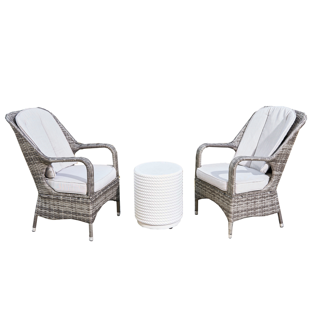 Direct Wicker Set of 2 Grey Rattan Garden Chairs with White Terrafab Composite Side Table Image 2