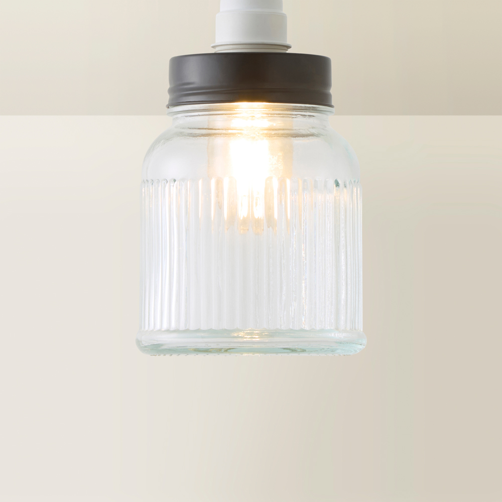 ValueLights Black Ribbed Pattern Glass Jar Pendant Shade Image 5