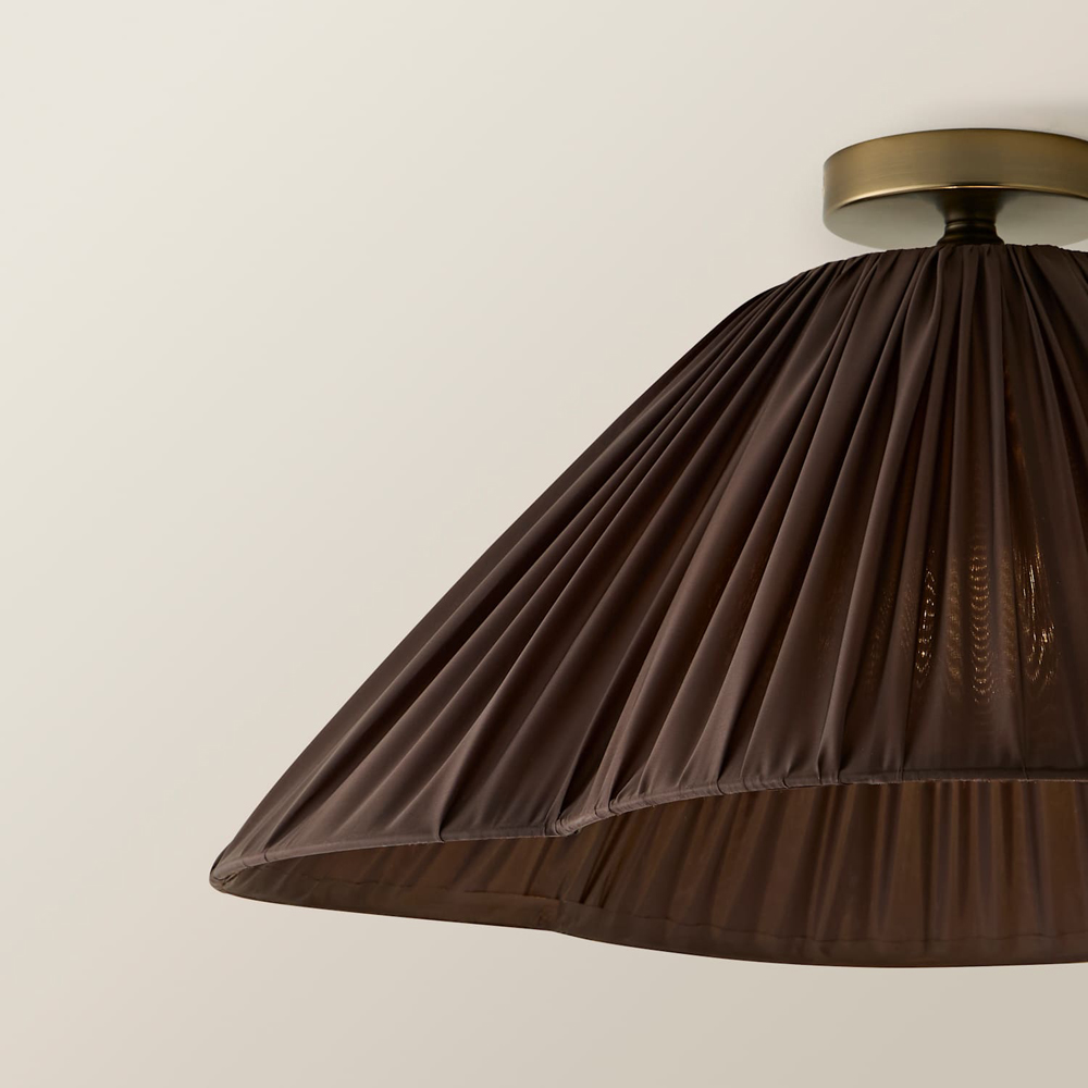 ValueLights Posie Brown Gathered Tapered Shade Metallic Flush Ceiling Light with Bulb Image 4