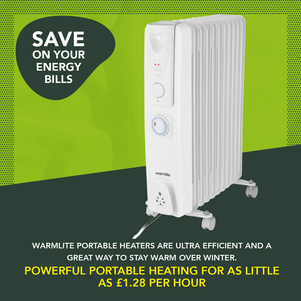 Warmlite 11 Fin White Oil Filled Radiator with Adjustable Thermostat 2500W Image 4
