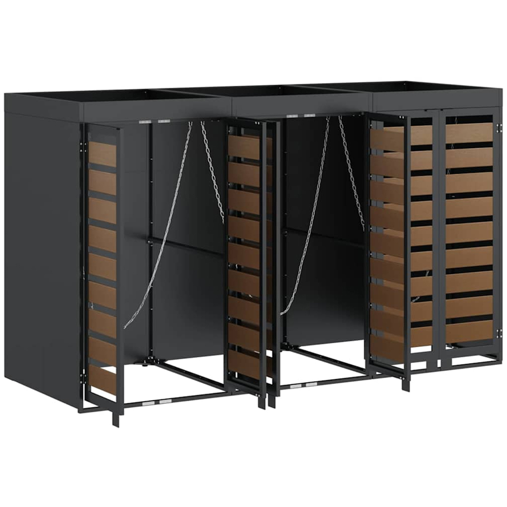 vidaXL Anthracite 3 Wheelie Bin Storage Shed with HDPE Door and Planter Roof Image 4