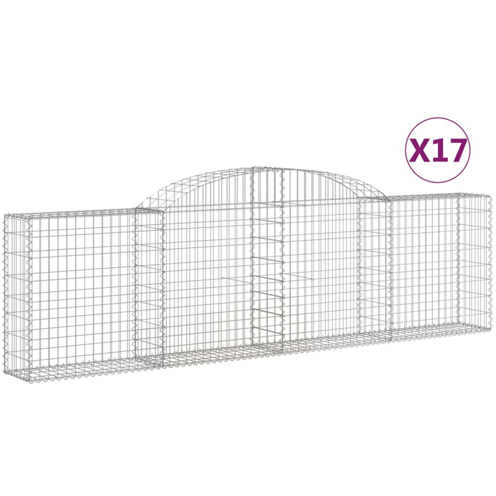 vidaXL Silver Galvanised Iron Arched Gabion Basket 300 x 30 x 80/100cm 17 Pack Image 2