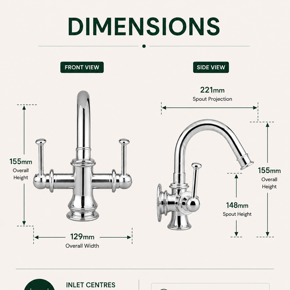 Go Bathrooms Spoutford Traditional Chrome Mono Basin Mixer Tap with Waste Image 5
