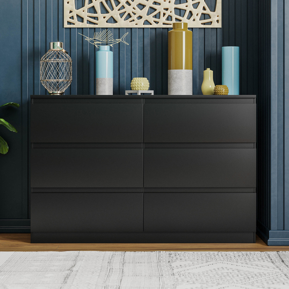 Vida Designs Denver 6 Drawer Black Chest of Drawers Image 6