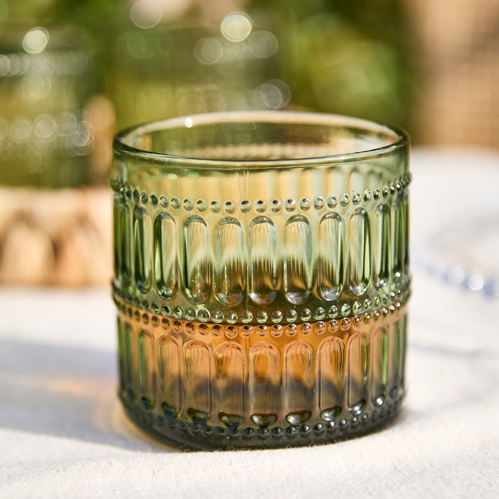 Dibor Merida Emerald Green Ribbed Embossed Tumbler Glass 4 Pack Image 6