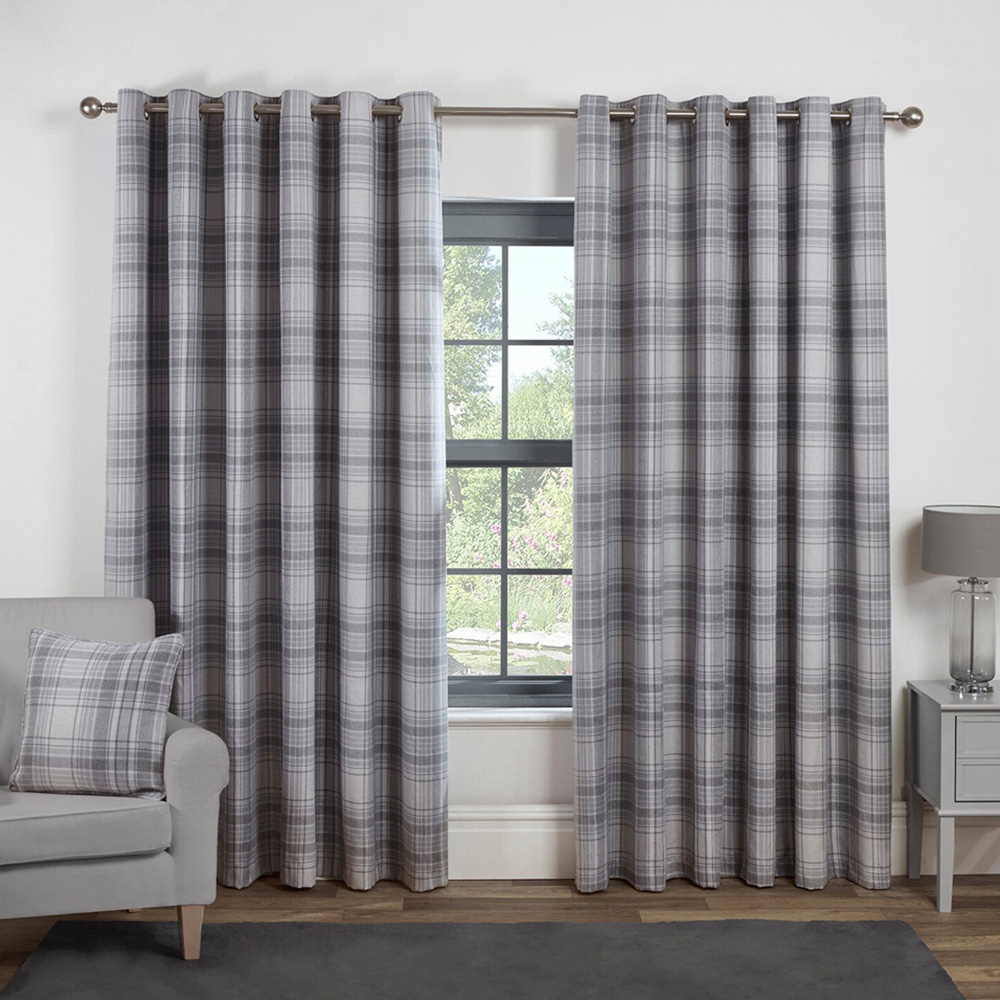 Divante Hatfield Grey Check Blackout Curtains 229 x 229cm Image 2