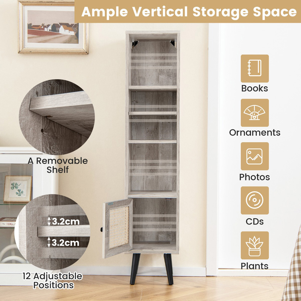 Costway Single Door 4 Shelf Grey Slim Wooden Cabinet Image 5