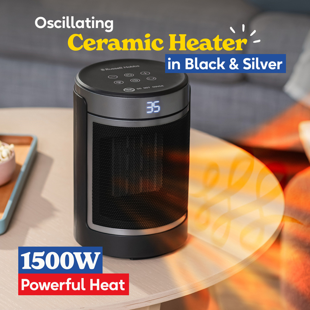 Russell Hobbs RHCH2002S Black and Silver Oscillating Ceramic Heater 1500W Image 3