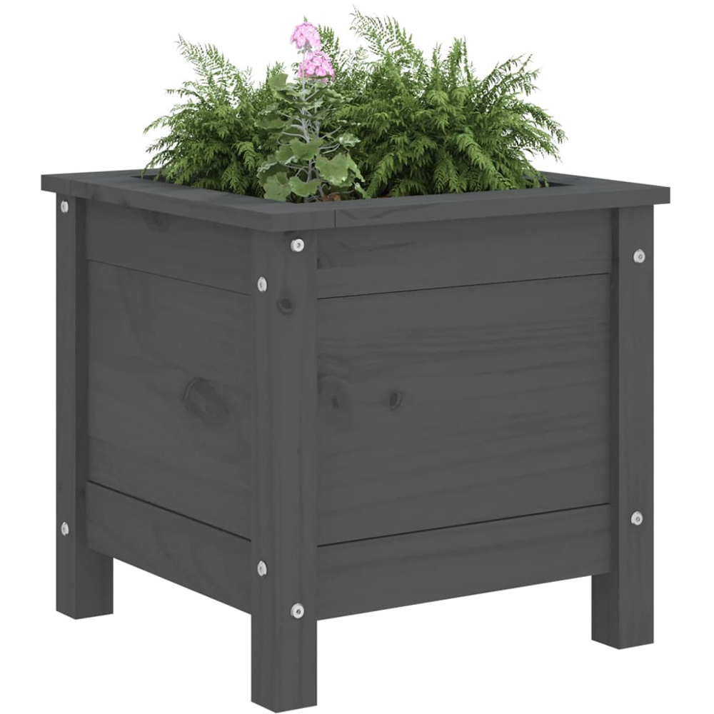 vidaXL Grey Solid Pine Wood Raised Garden Planter 39 x 40 x 40cm Image 2