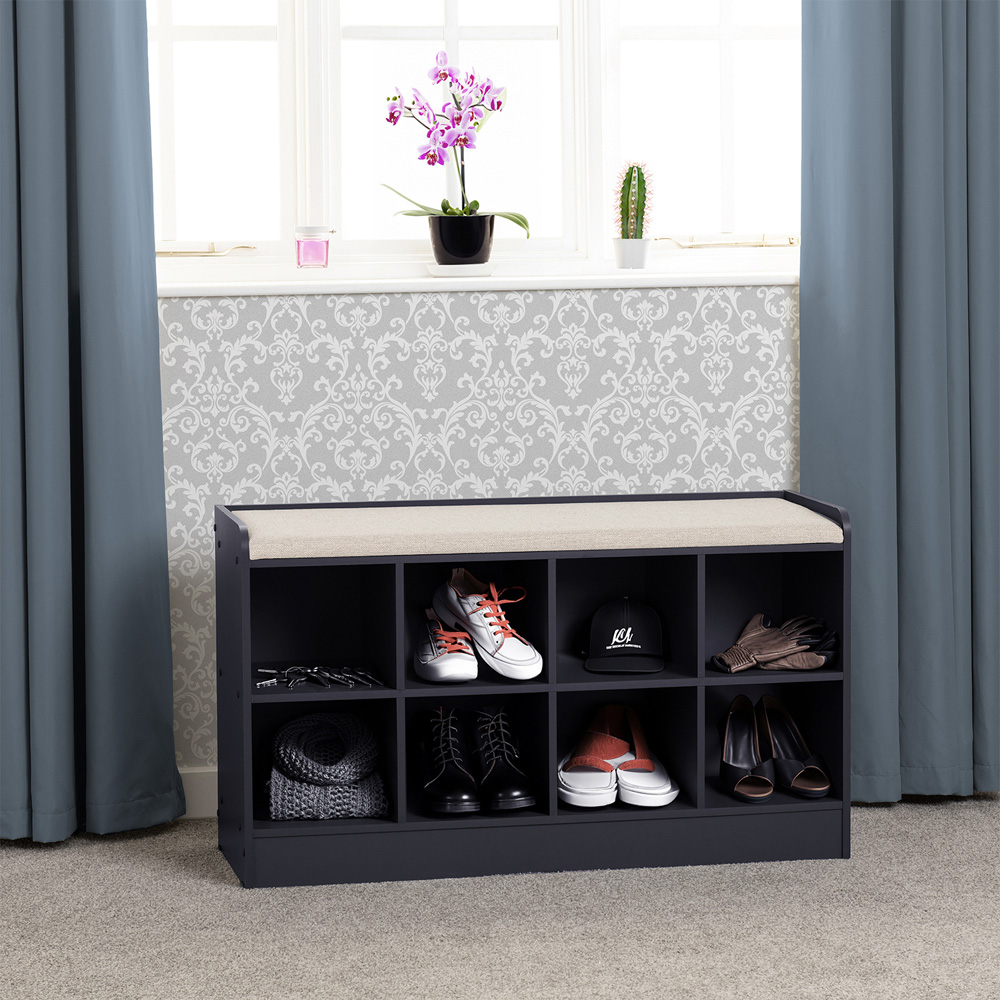 Seconique Portland 8 Shelf Navy Blue and Cream Fabric Shoe Bench Image 6