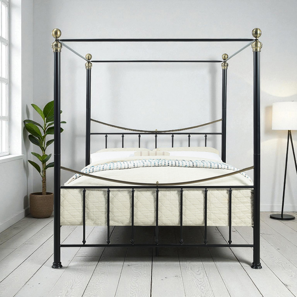 OAT Home Marylebone Double Black and Brass Metal 4 Poster Bed Frame Image 7