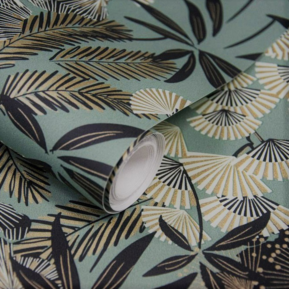 Grandeco Hisae Oriental Blossom Green Textured Wallpaper Image 2