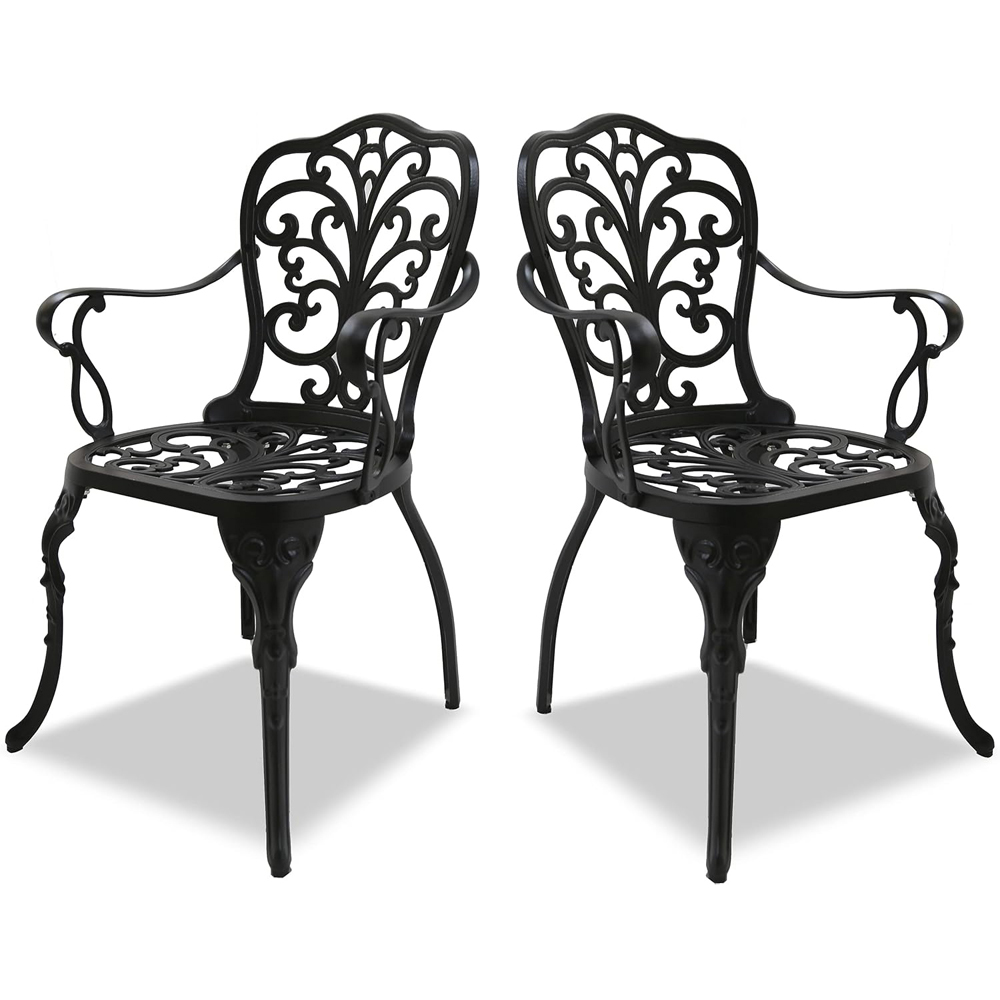 Centurion Bangui Set of 2 Black Garden Bistro Chairs with Armrests Image 4