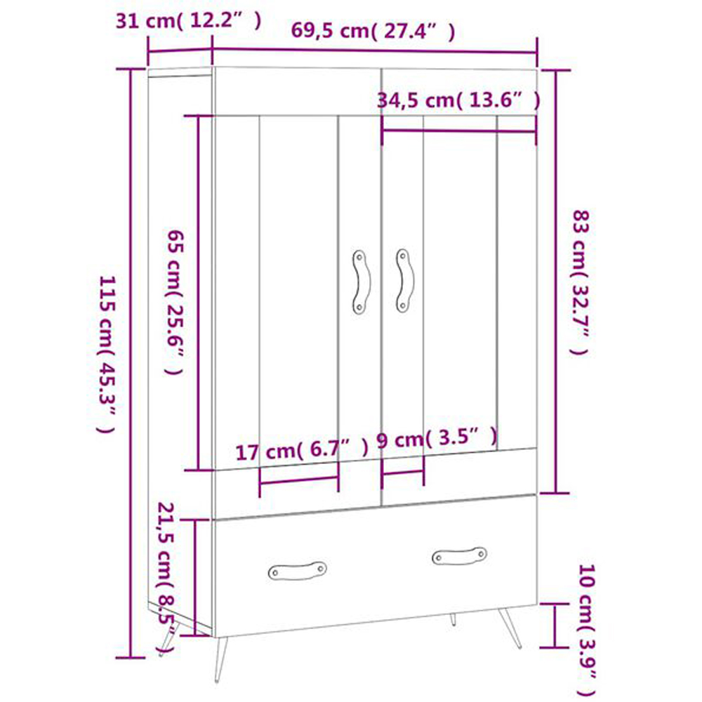 vidaXL 2 Door Single Drawer Grey Sonoma Wooden Highboard Image 6