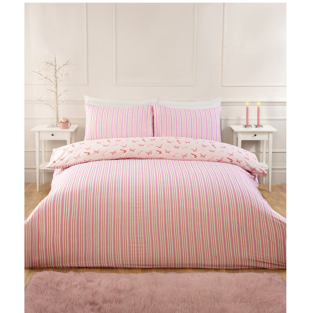 Bow Candy Canes Bedding Set Pink Single Image 2