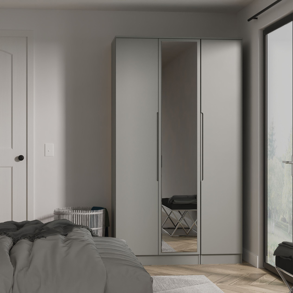 Crowndale Milan 3 Door Dusk Grey Tall Mirrored Wardrobe Ready Assembled Image 8