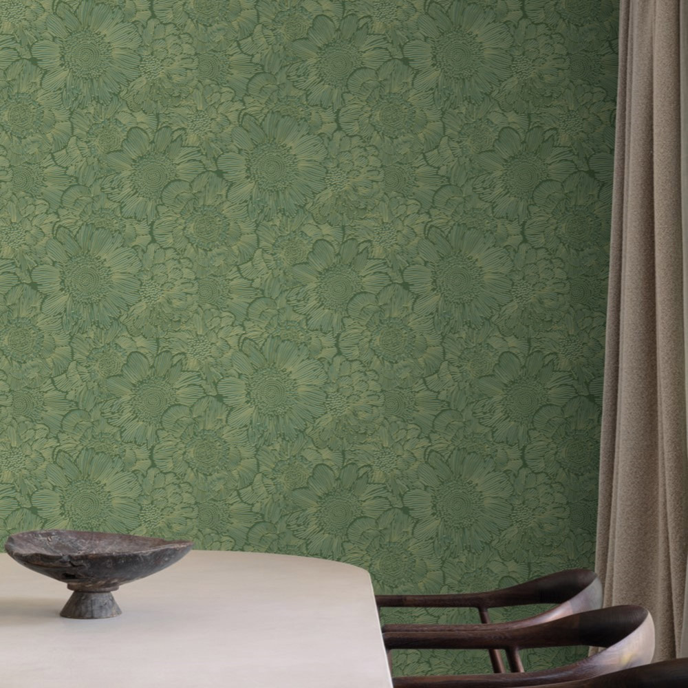Grandeco Blown Vinyl Flora All Over Modern Florals Green Wallpaper Image 3