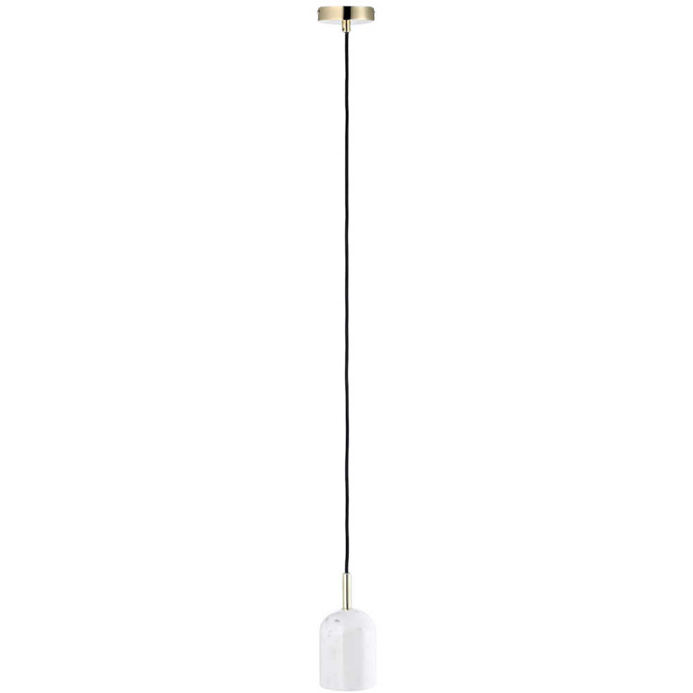 Happy Homewares White Marble Scandinavian Design Black Fabric Cable Pendant Lamp Fitting Image 1