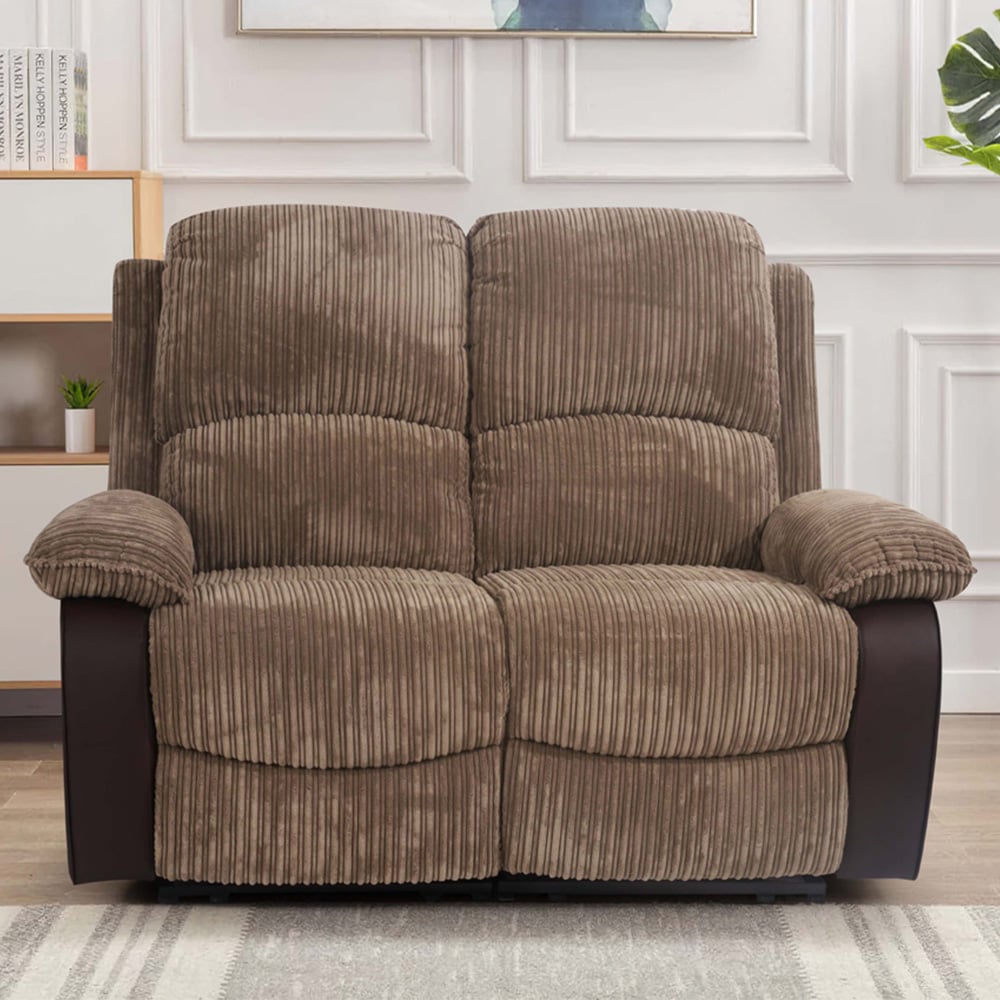 Comfy Living 2 Seater Brown Cord Fabric Electric Recliner Sofa Image 1