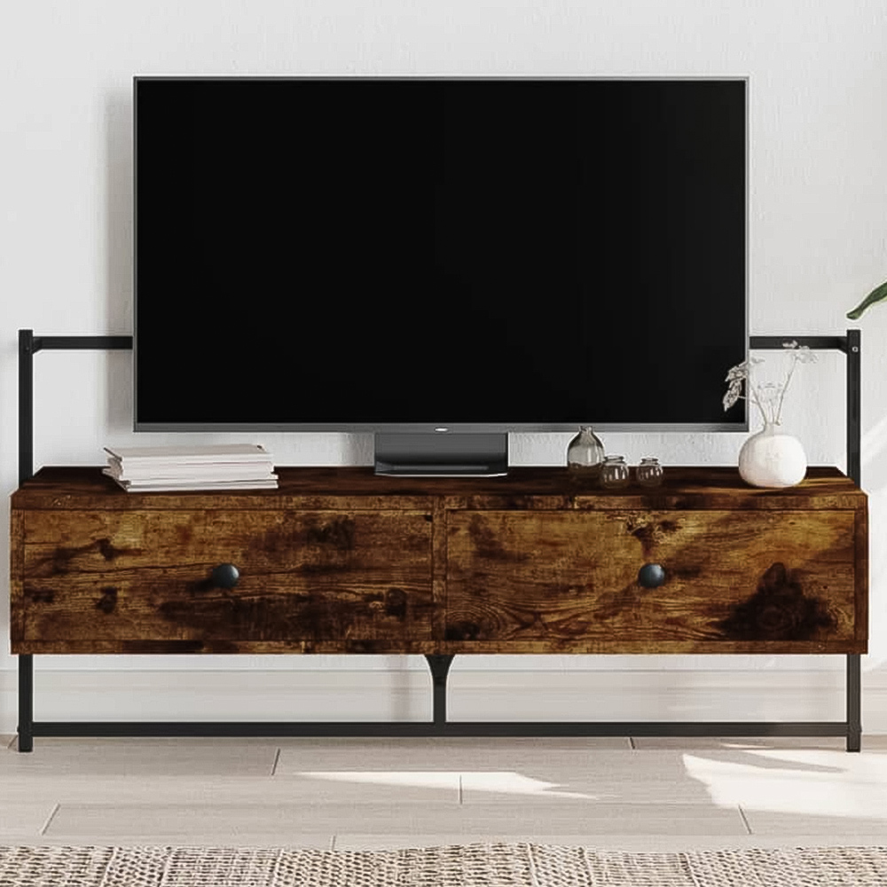 vidaXL 2 Drawer Smoked Oak and Black TV Cabinet Image 1