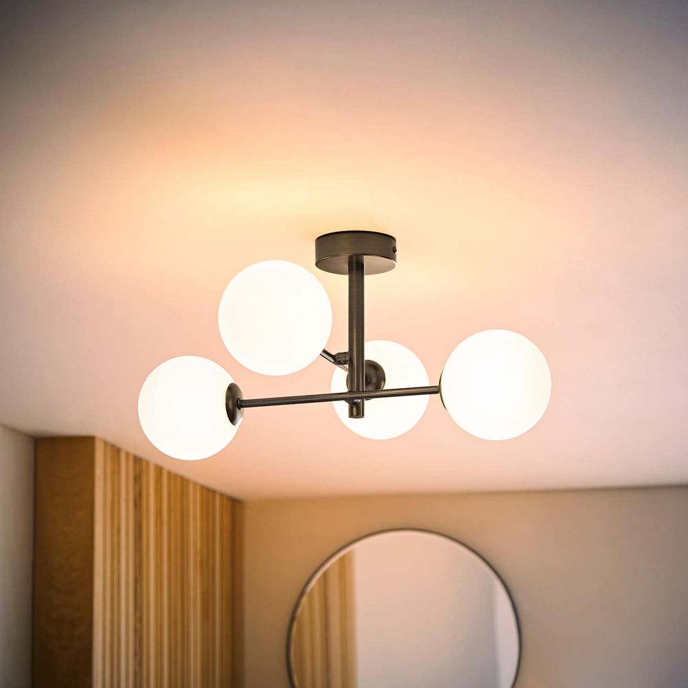 ValueLights Darla 4-Way Brushed Brass Frosted Glass Globe Shade Ceiling Light with Bulb Image 2
