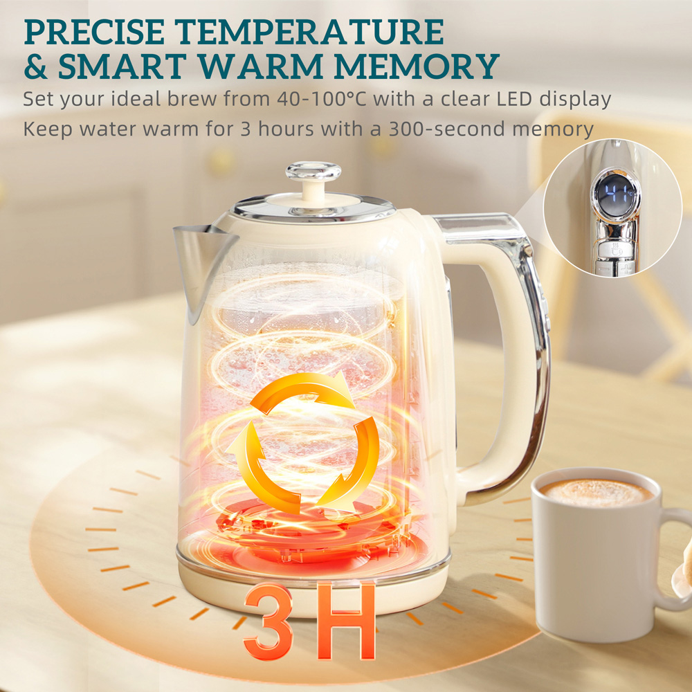 HOMCOM 800-286V70CW Cream Retro Digital 1.7L Kettle and 2 Slice Toaster Set 3000W Image 5