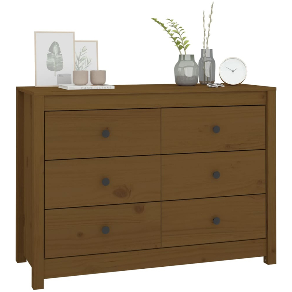 vidaXL 6 Drawer Honey Brown Side Cabinet Image 6