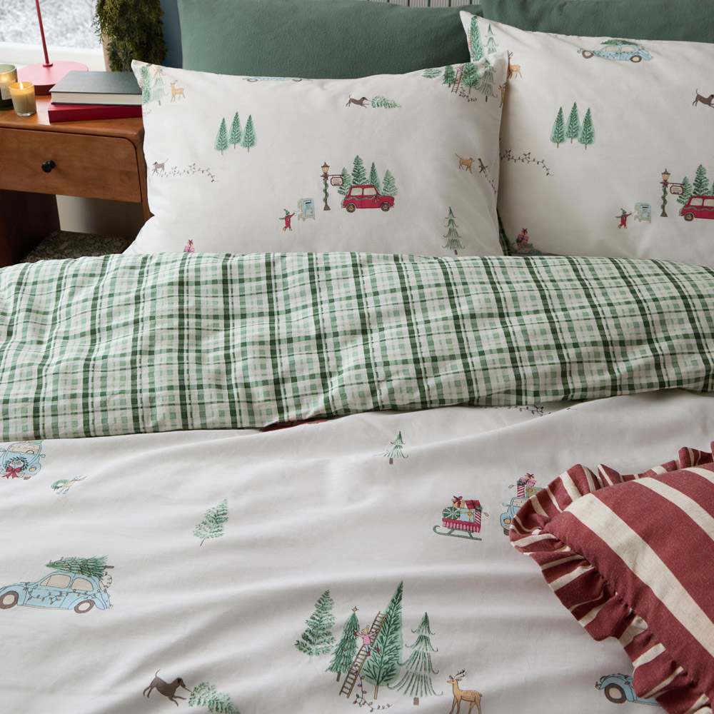 Wylder Christmas Tree Lane Double Natural Sage Cotton Duvet Cover Set Image 3