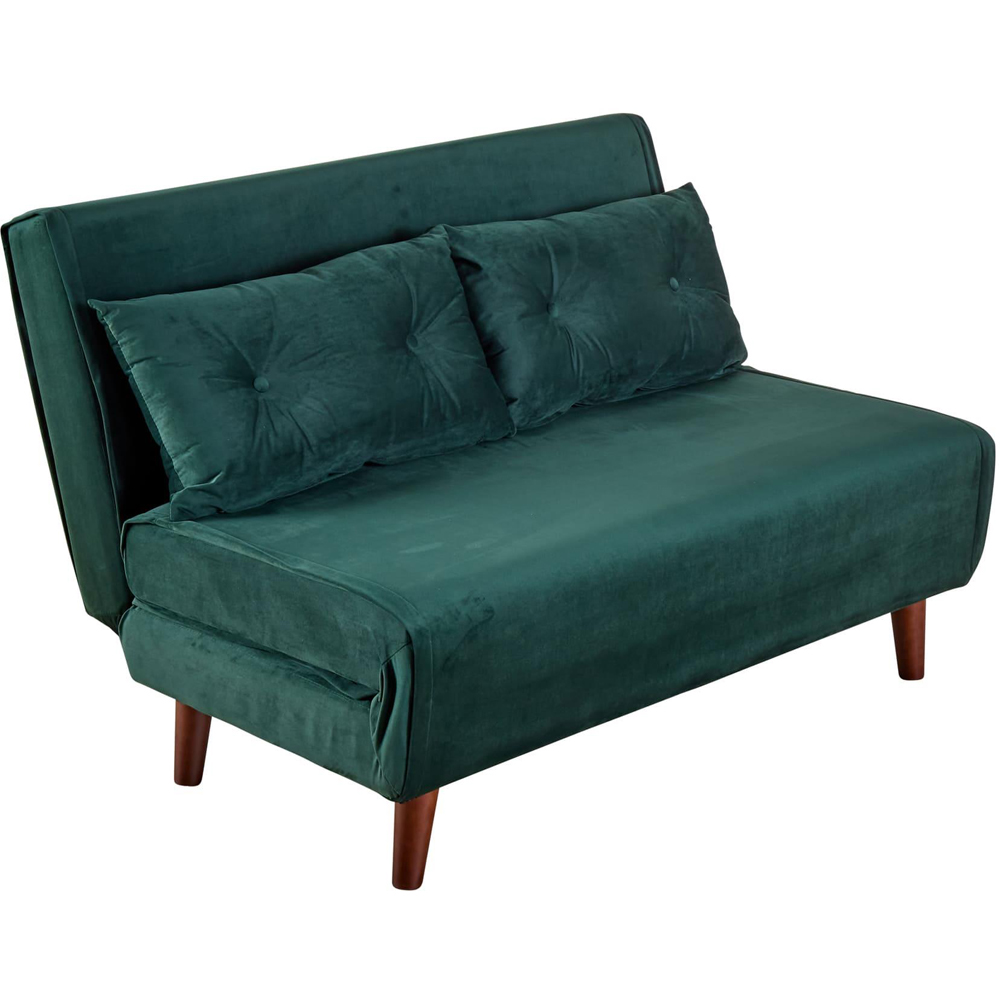 Home Source Morella 2 Seater Green Velvet Folding Sofa Bed with Pillow Image 7