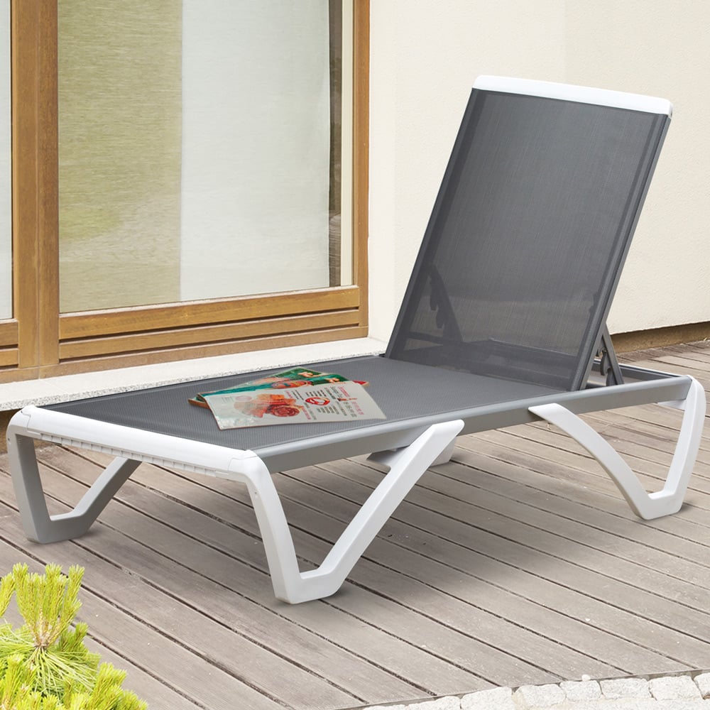 Outsunny Light Grey 5 Level Adjustable Sun Lounger Image 1