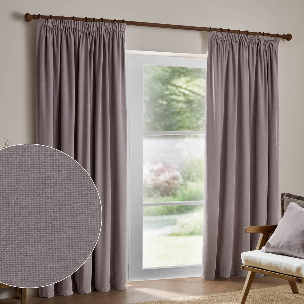 Yard Mauve Chenille Fully Lined Pencil Pleat Curtains 117 x 137cm Image 2
